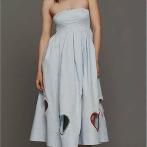 Anthropologie Strapless Light Blue Dress with Heart Cutouts